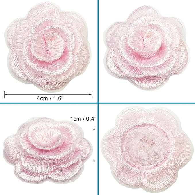 20pcs Flower Lace Applique Exquisite 3D Embroidery Floral Sew On Patches for Wedding Bridal Dress Clothes Repairing Hair Ornaments Sewing Craft DIY (Pink)