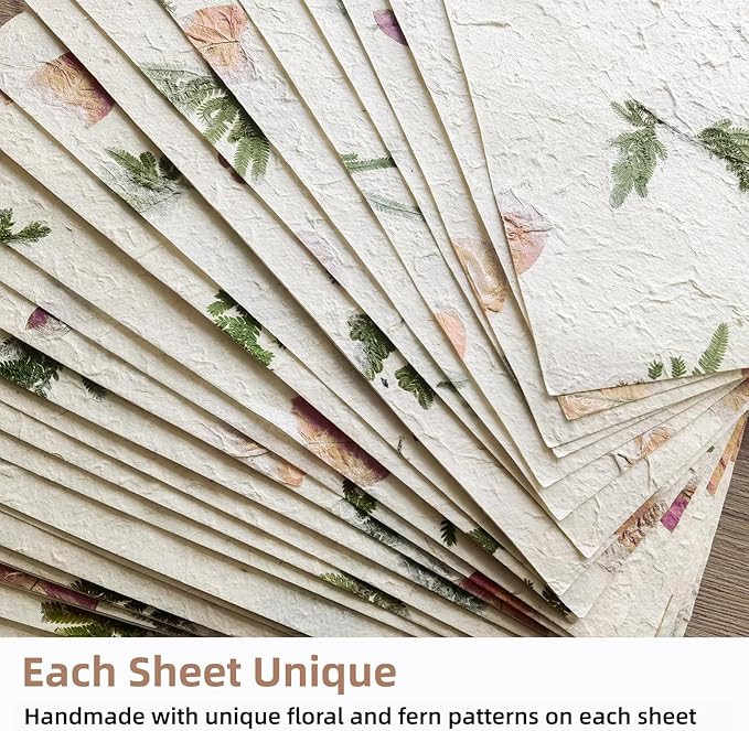 ANXINZENITH Handmade Botanical Craft Paper - 15 Sheets A4 Acid-Free Art Paper for Watercolor,Wedding Invites,Scrapbooking - Vintage Textured Designs for DIY,Gift Wrapping & Cultural Projects (15)