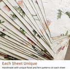 ANXINZENITH Handmade Botanical Craft Paper - 15 Sheets A4 Acid-Free Art Paper for Watercolor,Wedding Invites,Scrapbooking - Vintage Textured Designs for DIY,Gift Wrapping & Cultural Projects (15)