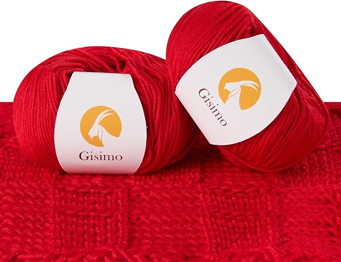 2 Balls Merino Wool Yarn, 12-Ply Luxurious and Soft Yarn for Hand Knitting & Crocheting, 1.76 OZ/50g, 120 yds/110 Meters(Red,2Balls)