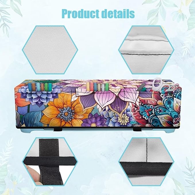 Binienty Boho Style Flower Cover Compatible with Cricut Maker, Cricut Air, Cricut Explore, Cricut Machine Accessories, Die-Cut Machine Dust Covers with Pockets Carrying Case for DIY Cutting Machines
