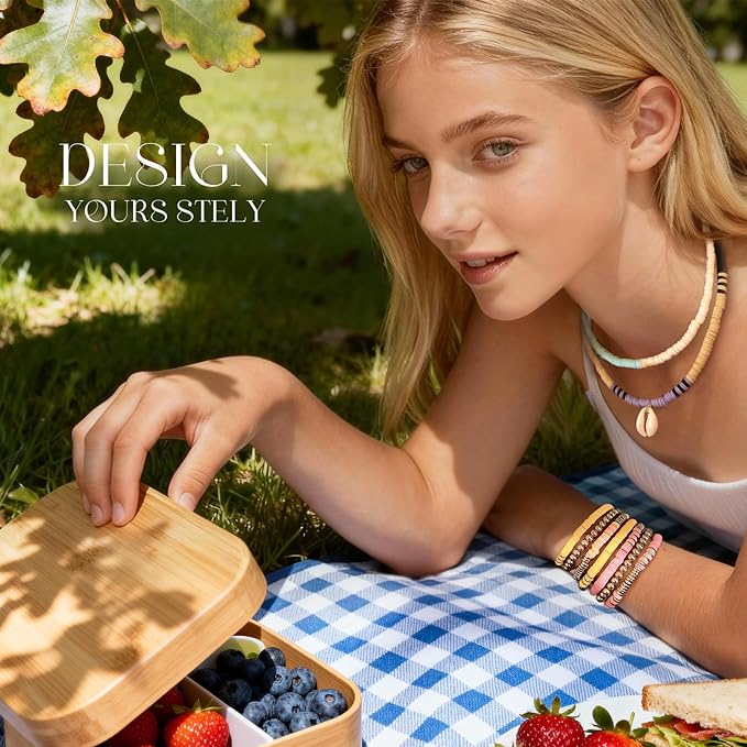 Sunlode Clay Beads Bracelet Making Kit, 3 Boxes 15,000PCS Boho Color with Letter Beads, Charms and Elastic Strings, DIY Jewelry Set for Friendship Bracelets Crafts Gift