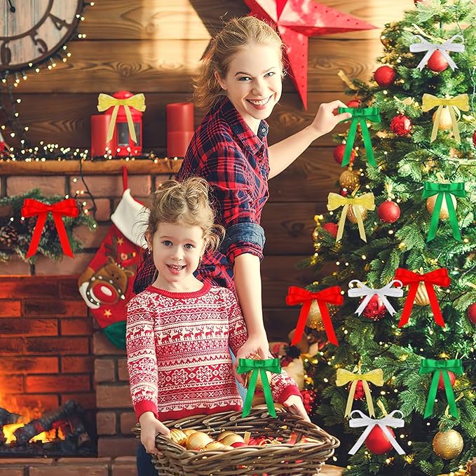 DECYOOL 4 Rolls 100 Yards Christmas Ribbons Metallic Glitter Fabric Holiday Festival Satin Ribbons 10mm Wide for Gift Wrapping Decoration