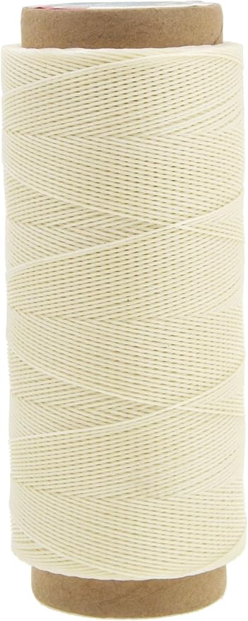 Mandala Crafts Natural Round Waxed Thread for Leather Sewing - 219 Yds 200M 0.45mm Polyester Leather Thread String Waxed Cord for Leatherwork, Beading, Bookbinding, Hand Stitching