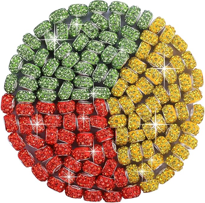 AIPRIDY European Large Hole Beads, Colorful Glass Charm Beads Set, Assorted Patterns and Designs (red+Green+lenmon)