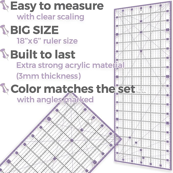 Rotary Cutter Set lavender - Quilting Kit incl. 45mm Rotary Cutter, 5 Replacement Blades, A2 Cutting Mat, Acrylic Ruler and Craft Clips - Ideal for Crafting, Sewing, Patchworking, Crochet & Knitting