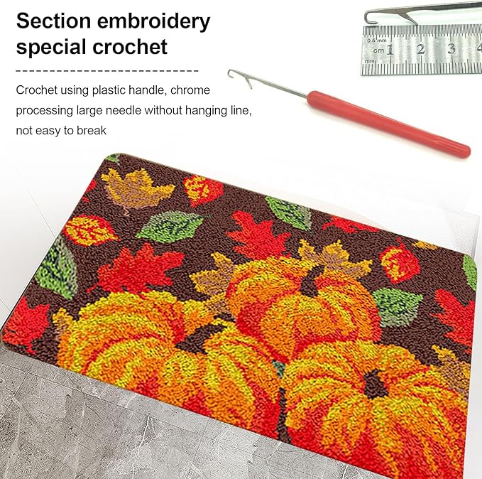 kingsea Latch Hook Kit for Thanksgiving DIY Crochet Yarn Rug with Pattern Printed Latch Hook Rug Kit for Teen, Latch Hook Kit for Beginners, Pumpkin, 20" x 15"