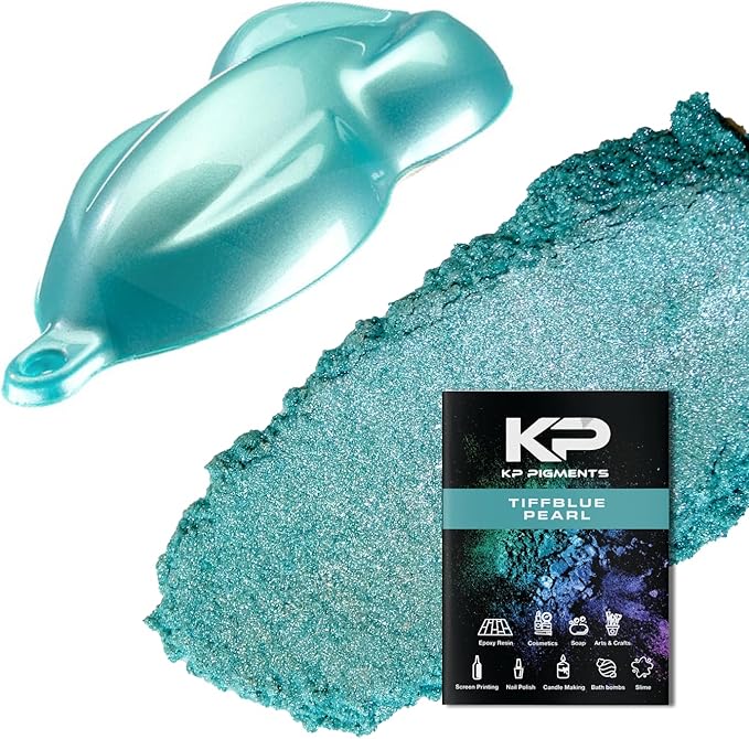 KP Pigments TiffBlue Pearlescent 100% Pure Fine Mica Powder - Naturally Pigmented Multipurpose DIY Arts and Crafts, Dye, Soap Making, Cosmetics, Epoxy Resin, Paint, and More! 25 Grams