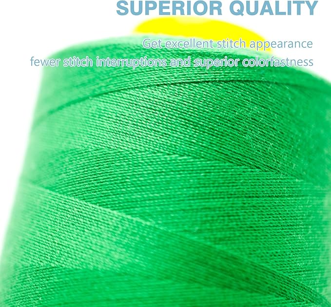 Green Serger Thread, All-Purpose Thread for Sewing, Polyester, 4 Cones of 3000 Yards Each Spool for Sewing Machine