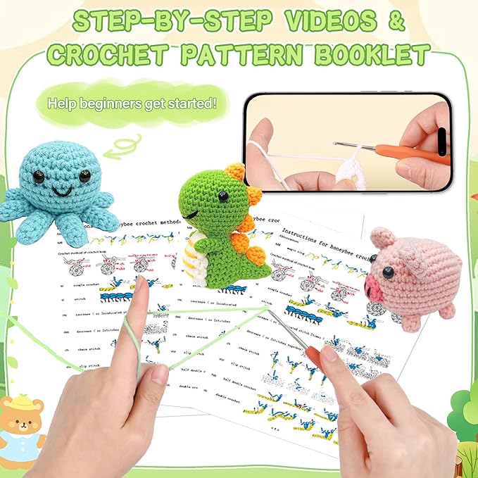 klriuliy 8PCS Crochet Kit for Beginners, 2026 Chrismas Halloween Knitting Kit with Step-by-Step Video Tutorials, Beginner Crochet Kit for Adults