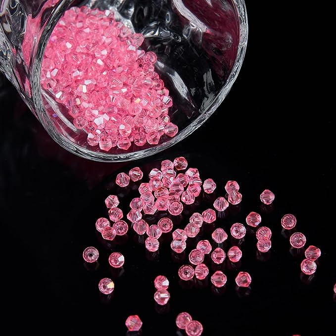 1100PCS 4mm Bicone Crystal Glass Beads for Jewelry Making, Sparkling Mini Beads for Suncatchers, DIY Bracelets & Craft Projects (Light Rose Red)
