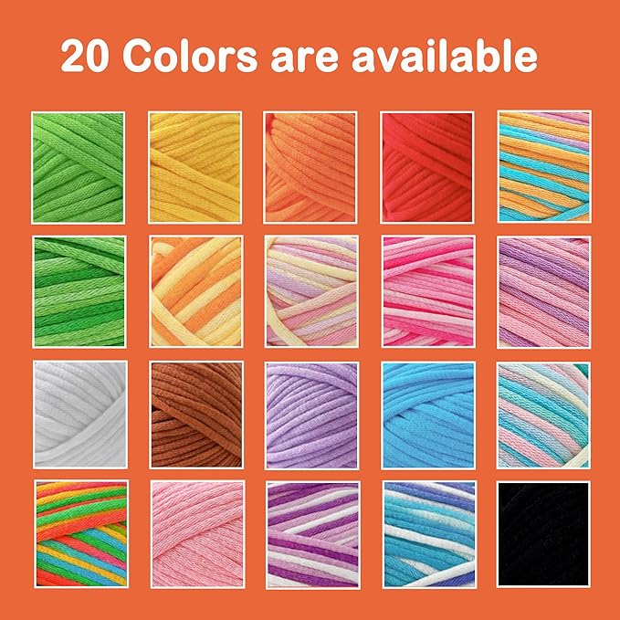4x50g/4x60yds Cotton Blend Yarn for Crocheting and Knitting; Easy Beginner Yarn kit with Tool Set (Macaron+Orange+Blue+Green, 4 Skein)