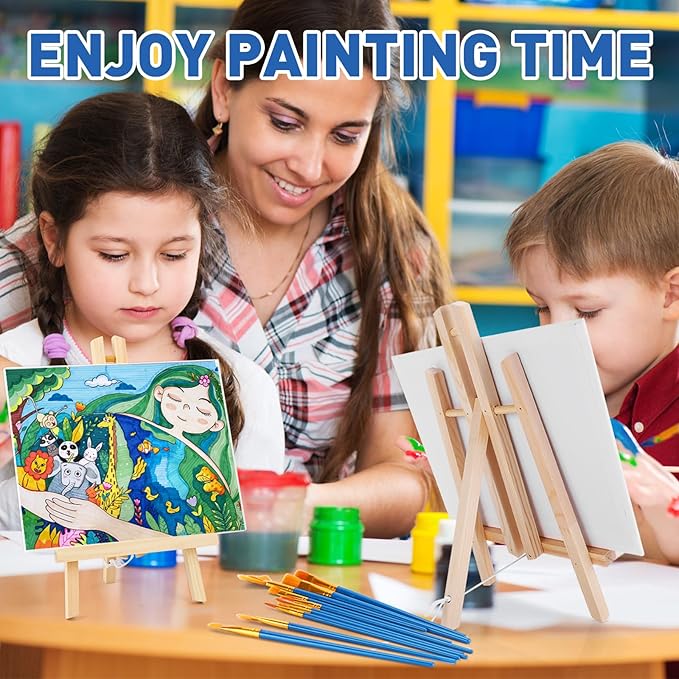 ESRICH 182 Pack Canvas with Easel Set 8 x 10 in Canvas Boards with 11.8 in Wooden Easels, Paint Brushes Canvas Panel Painting Kit for Acrylic Oil Watercolor Beginners Art Crafts Sip and Paint Party