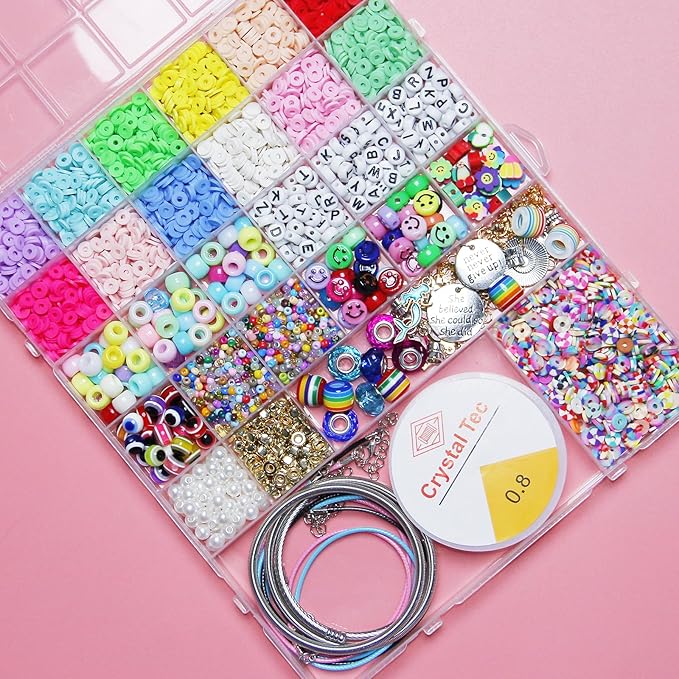 3900 Pcs Girls Bracelet Making Kit, Beads Jewelry Making Kit, Unicorn/Mermaid DIY Crafts Birthday Christmas Gifts with Organizer Box for Friendship Bracelets kits, Girls Ages 5 6 7 8-12 Years Old