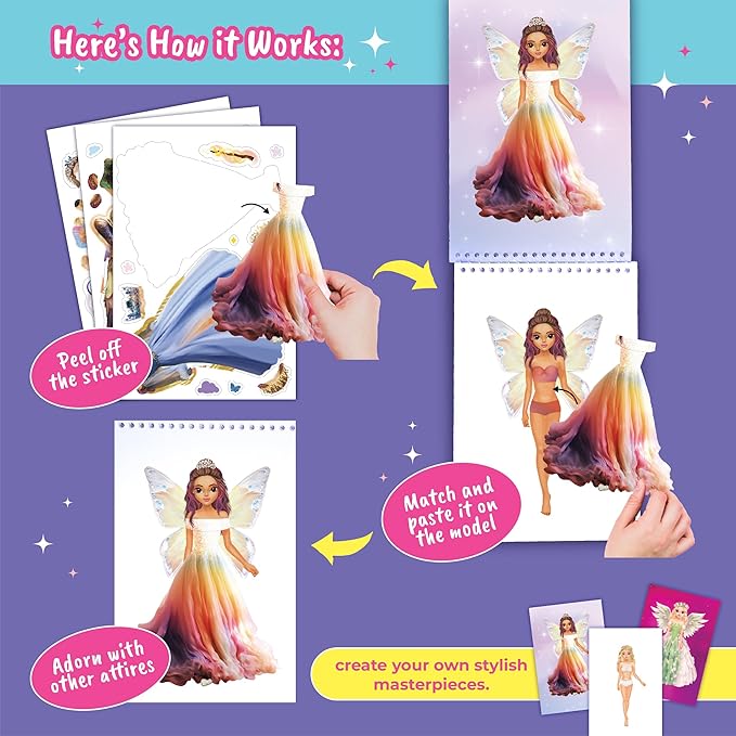 Sticker Dress up Fairies and Angels. Sticker Activity Book for Kids, Learn to Dress up Fairies and Angels with Guide for Kids 5 and up. Girls Fashion Paper Dolls