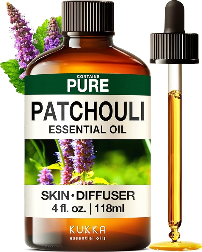 KUKKA Patchouli Essential Oils - 4 Fl Oz - for Hair, Skin, Diffuser, Aromatherapy & DIY Soap Making Scent