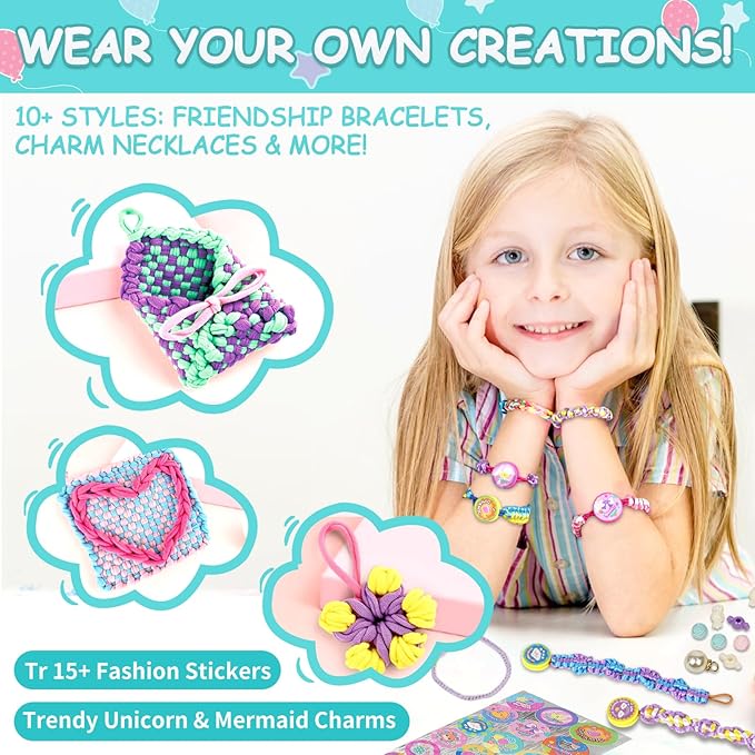 Friendship Bracelet Making Kit Toys Girls for Gifts Age 8 Year+,Quick Maker DIY Arts and Crafts Toys Kits,Best Every for 6-12 Year Girls Christmas, Birthdays Gifts (Yellow)