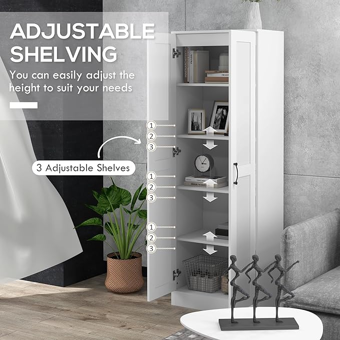 HOMCOM 69" Tall Storage Cabinet with Movable Storage Shelves, Modern Style Pantry Cabinet with Soft Close Doors, White