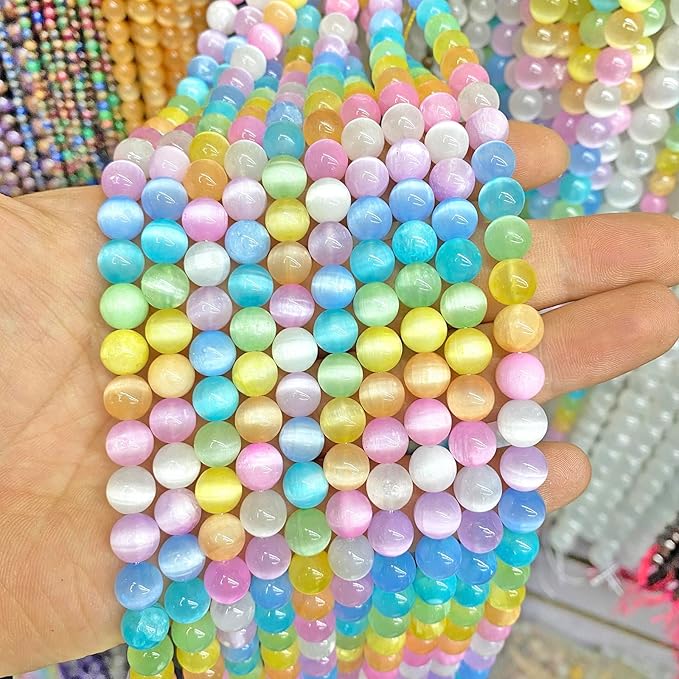 8MM 45PCS Colorful Selenite Gypsum Stone Crystal Beads for Jewelry Making DIY Bracelet