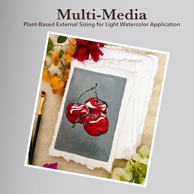 Wanderings Thick Handmade Deckled Edge Cotton Paper - Cold Pressed Texture - Paint, Watercolor, Drawing, Writing, Cards, Invitations, Menus, Arts and Crafts. 25 Pack White 300gsm - 5" x 7"