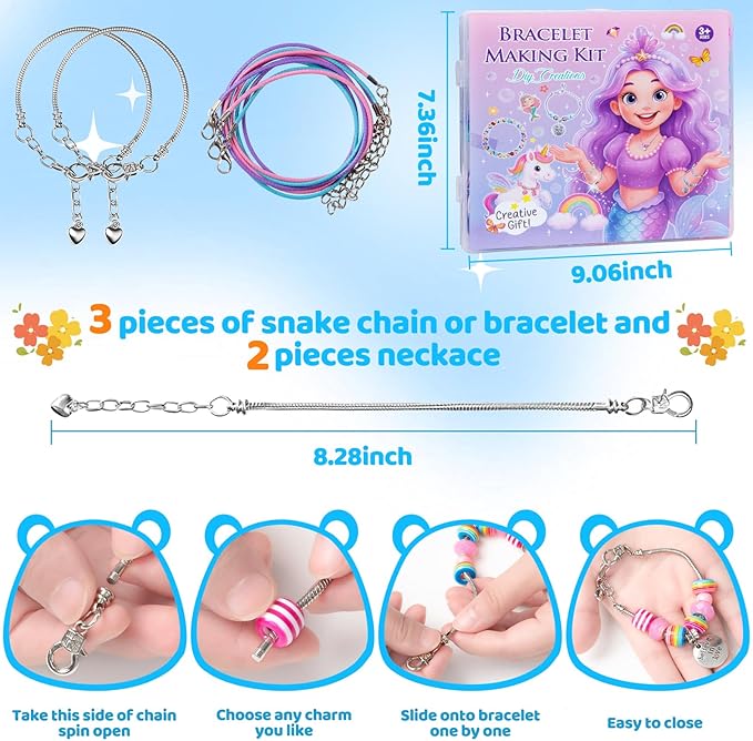 Taybonds Charm Bracelet Making Kit - 1400+ Pcs Jewelry Making Kit for Beginners with Charm-Style Beads, Unicorn Mermaid DIY Bracelets & Necklaces, Birthday Christmas Gifts