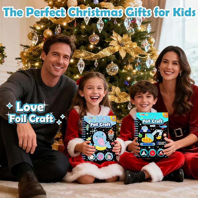 FUNNYB&G Foil Art Craft for Kids - Christmas Crafts Gift Party Favors Stocking Stuffers for Kids Fun Art Supplies Creative Birthday Gift Travel Toys for Girls Boys 4 5 6 7 8 9 Years Old(Ocean)