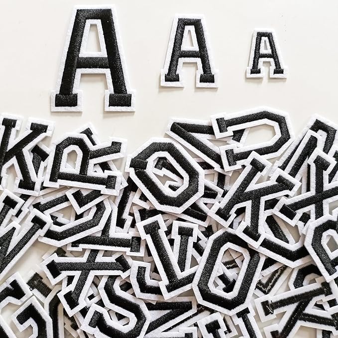 1.9 inch Iron on Letter Patches 78 Pieces, A-Z Embroidered Alphabet Patches for Clothing Jackets Hats Backpacks Jeans Black