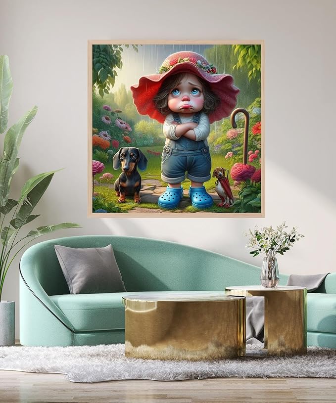 GUMITOON Rainy Day Diamond Painting Kits for Adults, 5D Diamond Art Painting by Numbers Kits, DIY Diamond Dots Art Kits, Full Round Drill Diamond Art Kits for Adults for Home Wall Decor, 13.8x13.8 in