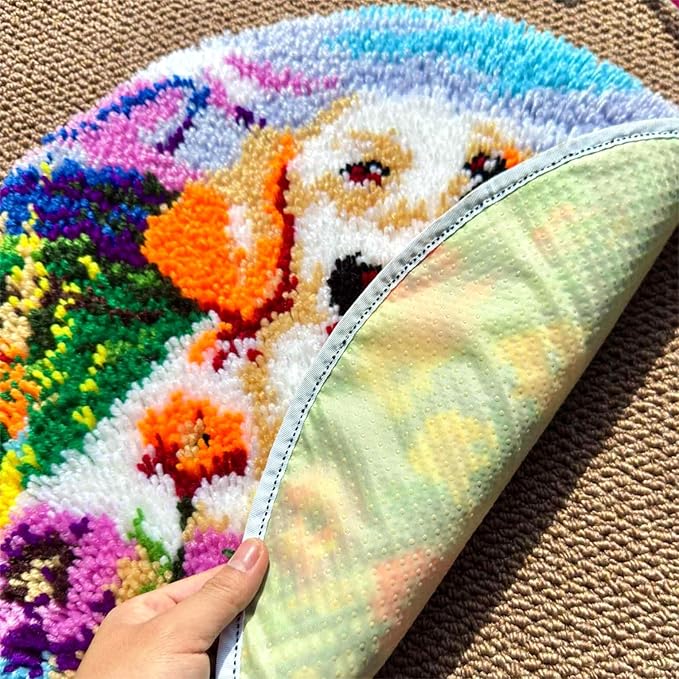 MeoobkCraft Alpine Sweetpea for Latch Hook Kits for Adults Beginners Dog Pre-Printed Latch Hook Rug Kits Embroidery Cross-Stitch for Home Home Decoration 19.7 x 19.7in