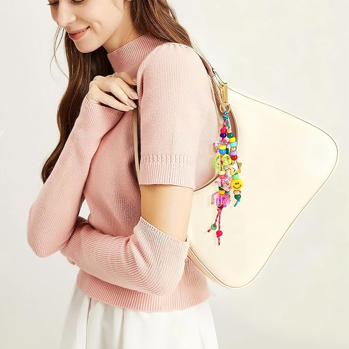 MYCUTEY DIY Keychain Making Kit-Beaded Keychain＆Bag Charm Craft Supplies with Keyrings,Cords and Colorful Football,Letter,Star,Heart,Pony Beads for Women,Personalized Name A-Z Jewelry Making Kit Gifts