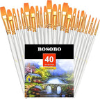 BOSOBO Paint Brushes Set, 4 Pack 40 Pcs Round Pointed Tip Paintbrushes Nylon Hair Artist Acrylic Paint Brushes for Acrylic Oil Watercolor, Face Nail Art, Miniature Detailing & Rock Painting, White