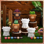 Beeveer 6 Pcs Ready to Paint Your Own Highland Cow Succulent Ceramic Pots Unpainted Ceramics Cartoon Cow Shaped Flower Pots DIY Kit Planter Container with Drainage Hole for Home and Office Decoration