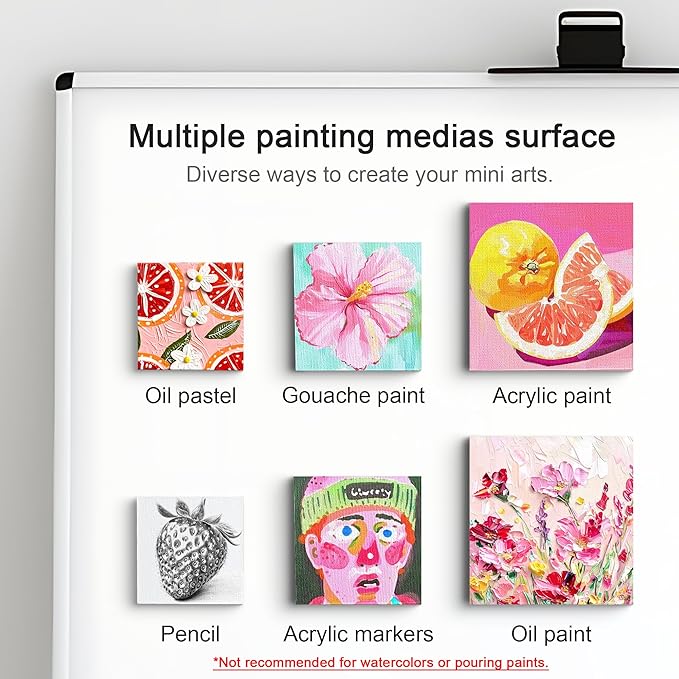 AUREUO Mini Magnetic Canvas Panel 3x3 Inch / 24 Pack - Small Square Flat Canvas Board with Magnet Back Art Gift Set Bulk Pack Tiny Thin Canvases for Acrylic Painting & Craft