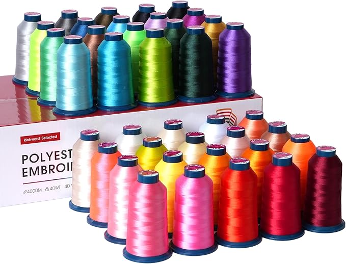 Richword Selected Embroidery Machine Thread 40 Colors 40WT (108D/2) Polyester Thread Kit Each Spool 4000M (4374Y) Suitable for Embroidery Machines