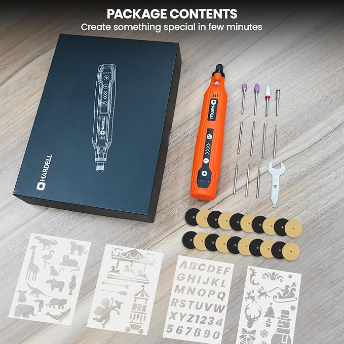 HARDELL Engraving Pen, 5 Speed Rechargeable Engraver Pen - Electric Cordless Engraving Tool for 60+ Surfaces - Beginner Friendly with 37 Accessories, Ultimate Engraving Pen Kit for Artists & DIYers