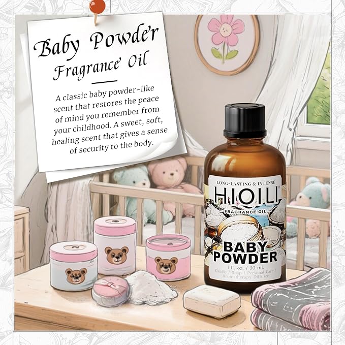 HIQILI Baby Powder Fragrance Oil - for Body Oils, Laundry Detergent, Candle, Perfumes & Soap Making, and Home Diffusers Use - 1 Fl Oz