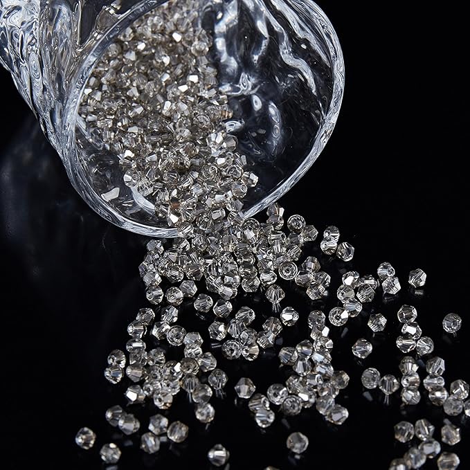 1100PCS 4mm Bicone Crystal Glass Beads for Jewelry Making, Sparkling Mini Beads for Suncatchers, DIY Bracelets & Craft Projects (Grey)