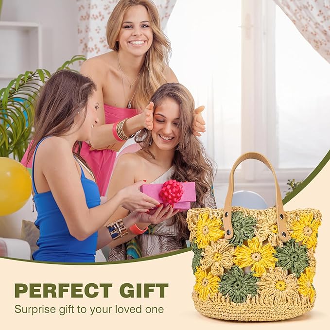 Noocro Crochet Kit for Intermediate or Advanced Level, Floral Raffia Bucket Bag, Purse, Step by Step Video Tutorial, Detailed Instruction Complete Kit Craft Supplies Holiday Gift (Meadow Bloom)