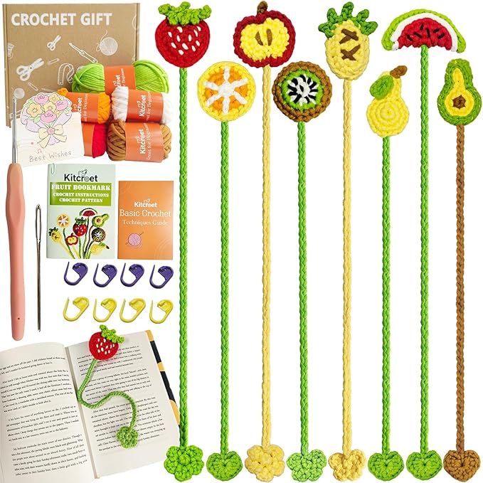Weronique Crochet Kit for Beginner, Step-by-Step Crochet Tutorial Help to Easy Get Start, DIY Crochet Knitting Material Kit Include All Tools Needed, Best Gift for Friends (Bookmark, Yellow)