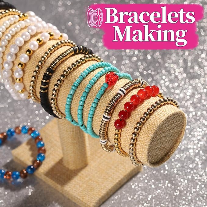 FANDAMEI 1mm Elastic String for Beading, Elastic Cord Stretchy for Bracelets Making, Stretch Bead Cord for Jewelry Making, Sturdy Thread for Bracelet Necklace Crafts Christmas DIY Elastic String Cord