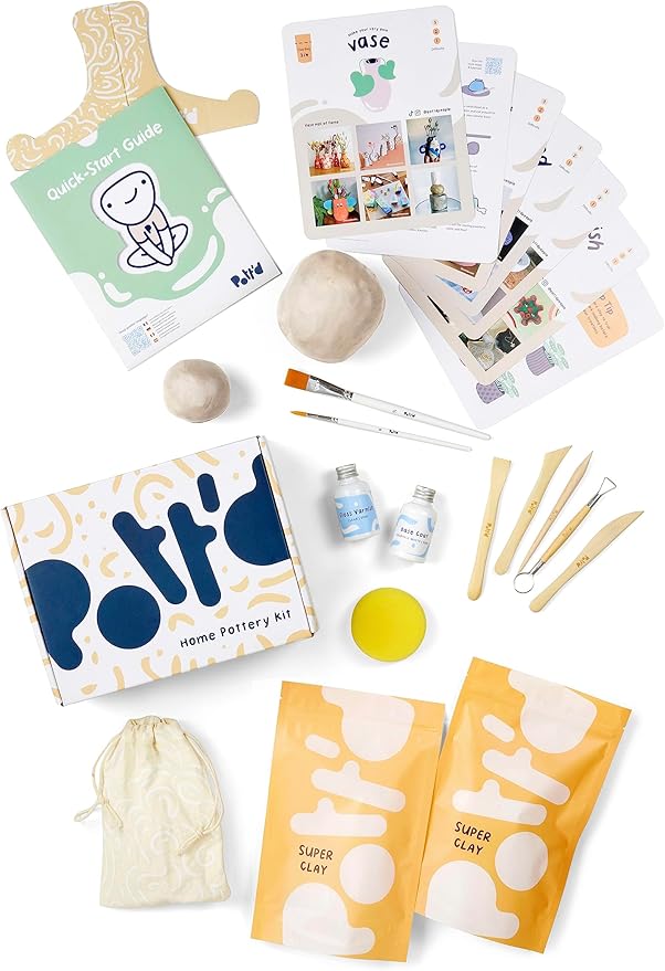 Pott'd Air Dry Clay for Adults. Beginners Home Pottery Kit for Adults. DIY Craft Kit for Adult. Kit Includes: Air-Dry Clay for Adult, Tools, Brushes, Sealant, How-to-Guides