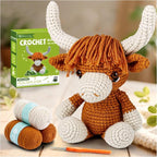 Faircosy Learn to Crochet Beginner Kit: All in One Highland Cow Crochet DIY Kit with Yarn, Crochet Hooks, Video Guide - Make Adorable Cow for Women, Teens & Adults - Great Learning Craft Gift