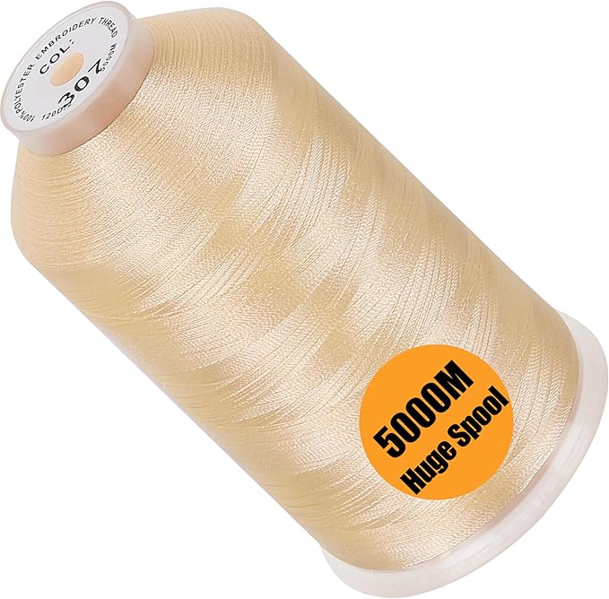 New brothread - Single Huge Spool 5000M Each Polyester Embroidery Machine Thread 40WT for Commercial and Domestic Machines - Linen