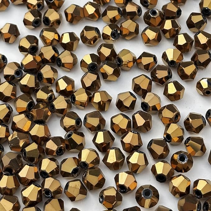 400pcs 4mm Bicone Glass Crystal Beads for Jewelry Making, Faceted Bicone Glass Spacer Beads for Bracelet Earring Necklace DIY Craft(Antique Brass)
