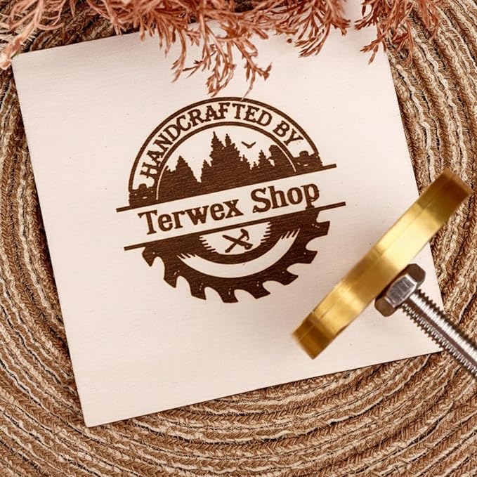 Terwex Custom Branding Iron for Wood, Personalized Wood Branding Iron Head Brass Stamp, Metal Logo Branding Irons Letter Stamp for Leather Food Steak, Woodworking Tools Handmade Lover DIY Gifts(0.5")