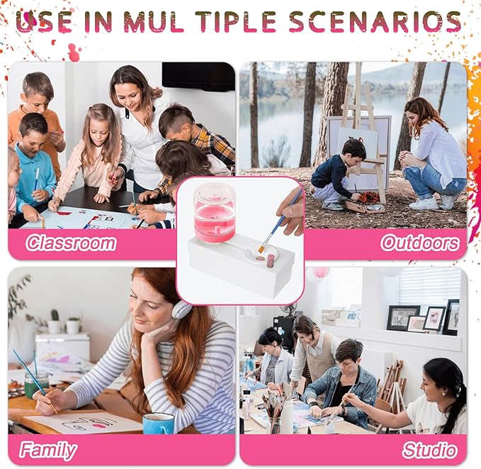 Upgraded All in 1 Paint Brush Cleaner: Paintbrush Cleaners Tool Paint Brush Rinser Paint Water Dispenser Painting Station for Acrylic, Watercolor, Oil Paint（Give 4 Pen & Pen holder & paint tray）