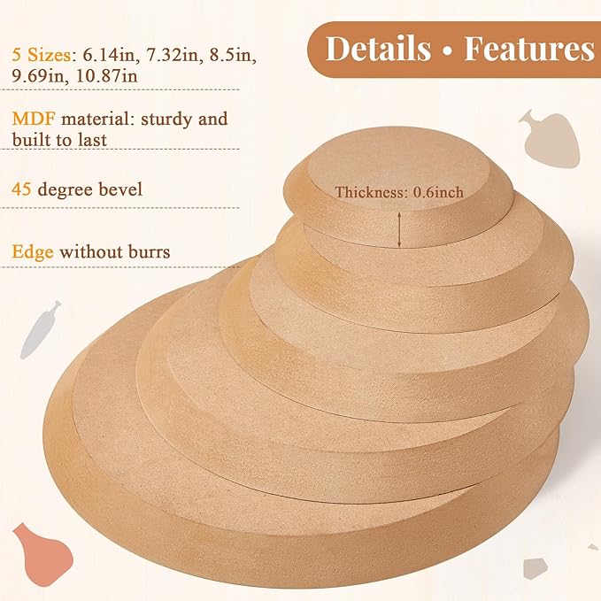 Sunnychicc 5 Pcs Ceramic Mold for Clay Wooden Pottery Clay Molds for Pottery Ceramic Plate for Slump Tools for Handbuilding Craft(Round,6.14-10.87")