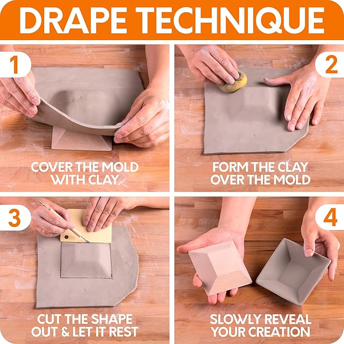 Byllstore 3-Pack Square Pottery Molds | Create Bowls & Plates | 4″, 6″ & 8″ Ceramic Tops | Interchangeable Handle