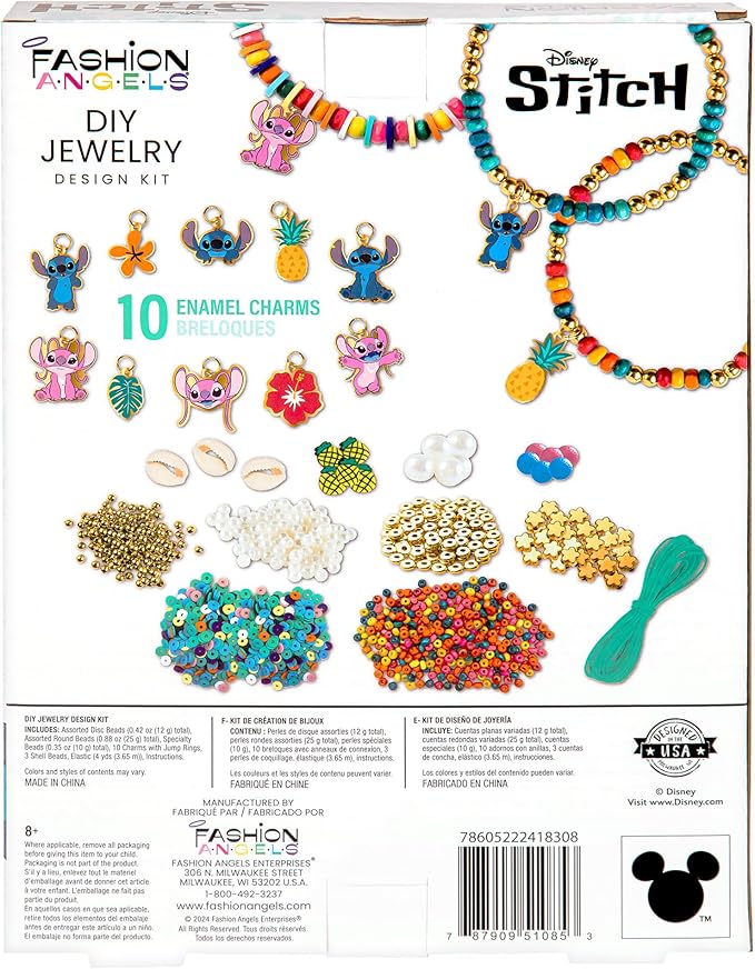 Fashion Angels Disney Stitch Cute & Feisty DIY Jewelry Design Kit, Makes 10+ Charm Bracelets, Includes Charms, Beads & Elastic, Ideal for Girls & Boys