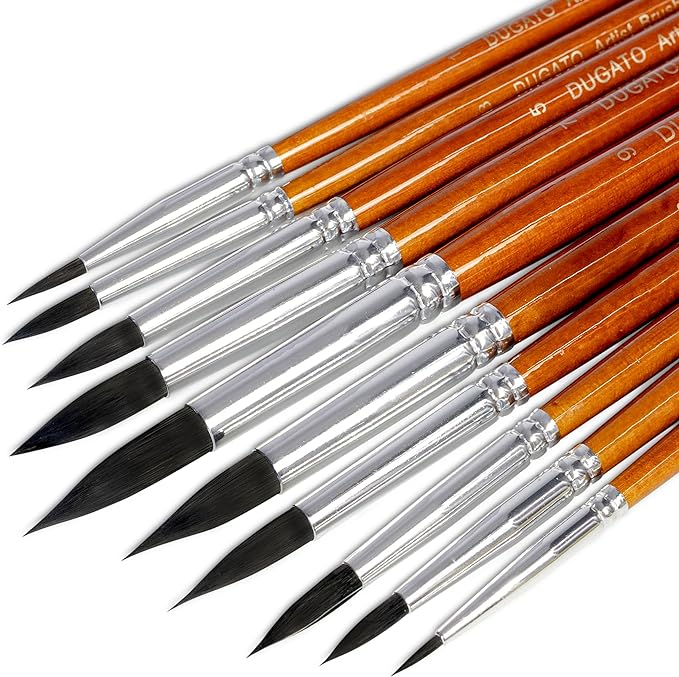 DUGATO Artist Paint Brush Set (10 Sizes) - Fine Tip Round Synthetic Brushes for Watercolor, Acrylic, Gouache, Oil Painting & Crafts - Professional Quality Art Supplies
